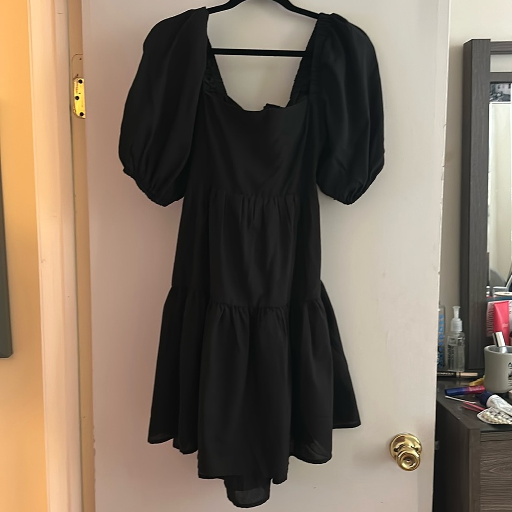 Black Baby Doll Tie Back Dress